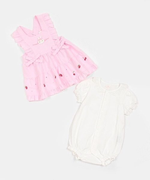 ウサギマスコットつきエプロンスカート＆半袖ロンパースセット