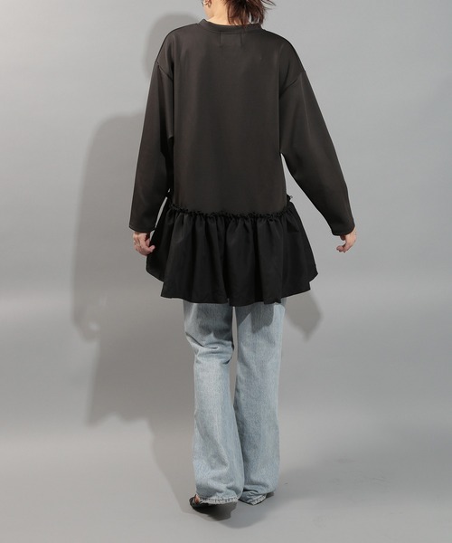 SETUP7（セットアップセブン）の「【SETUP7】異素材 長袖 フリルスウェット カットソー SCCH538（Tシャツ/カットソー・レディース・ブラック/ホワイト・FREE）」の5枚目の写真