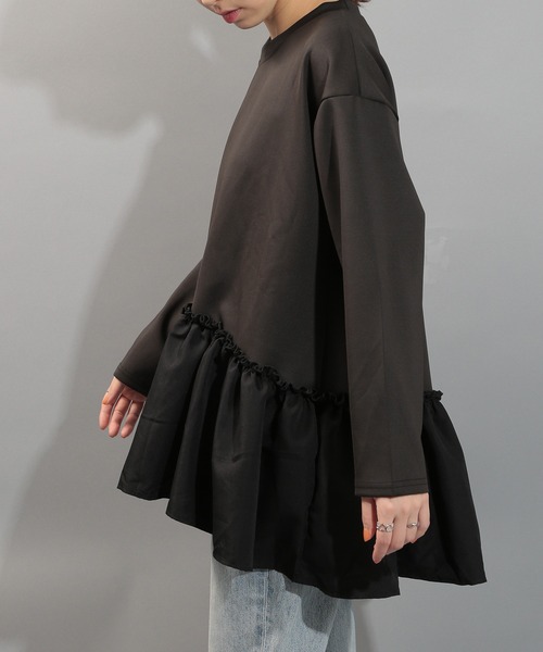 SETUP7（セットアップセブン）の「【SETUP7】異素材 長袖 フリルスウェット カットソー SCCH538（Tシャツ/カットソー・レディース・ブラック/ホワイト・FREE）」の7枚目の写真