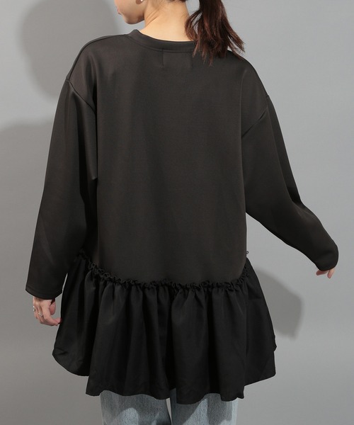 SETUP7（セットアップセブン）の「【SETUP7】異素材 長袖 フリルスウェット カットソー SCCH538（Tシャツ/カットソー・レディース・ブラック/ホワイト・FREE）」の8枚目の写真