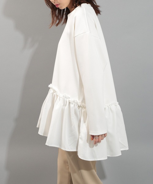 SETUP7（セットアップセブン）の「【SETUP7】異素材 長袖 フリルスウェット カットソー SCCH538（Tシャツ/カットソー・レディース・ブラック/ホワイト・FREE）」の13枚目の写真