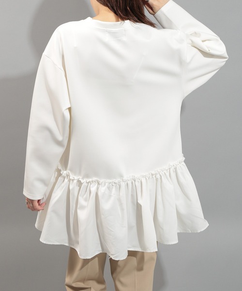 SETUP7（セットアップセブン）の「【SETUP7】異素材 長袖 フリルスウェット カットソー SCCH538（Tシャツ/カットソー・レディース・ブラック/ホワイト・FREE）」の14枚目の写真