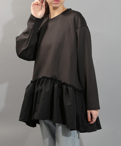 SETUP7（セットアップセブン）の「【SETUP7】異素材 長袖 フリルスウェット カットソー SCCH538（Tシャツ/カットソー・レディース・ブラック/ホワイト・FREE）」の6枚目の写真