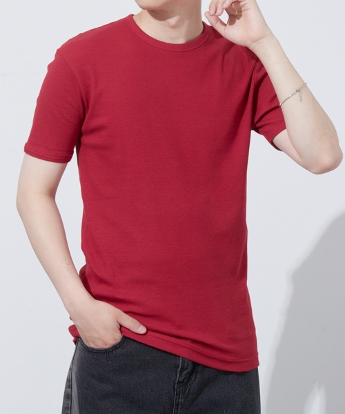 Anchor Smith(アンカー スミス)の「リラックステレコリブクルーネック半袖カットソー(Tシャツ/カットソー・メンズ・ブラック/レッド/ブルーグレー/グレー/カーキ/チャコール/ホワイト・LL/L/M)」の2枚目の写真