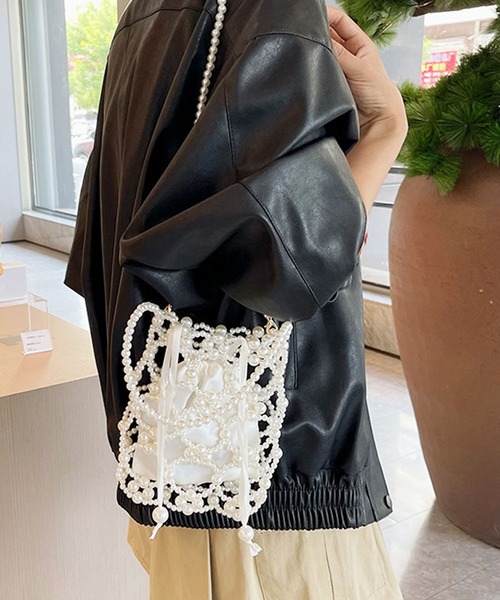 florist（フローリスト）の「【巾着ポーチ付】2WAY ビーズショルダーバッグ/ハンドバッグ（ショルダーバッグ・レディース・ホワイト/シルバー・FREE）」の4枚目の写真