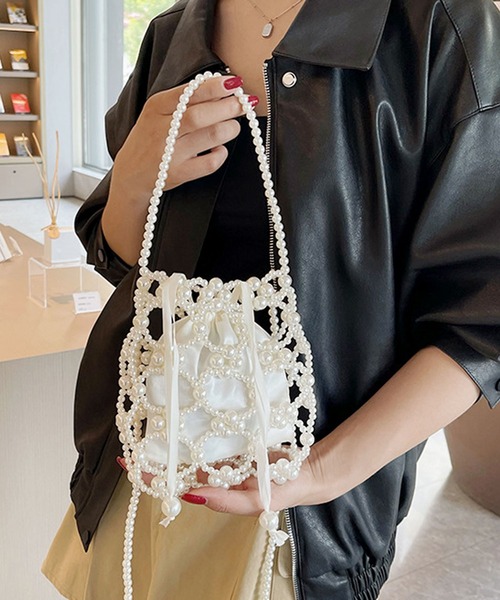 florist（フローリスト）の「【巾着ポーチ付】2WAY ビーズショルダーバッグ/ハンドバッグ（ショルダーバッグ・レディース・ホワイト/シルバー・FREE）」の7枚目の写真