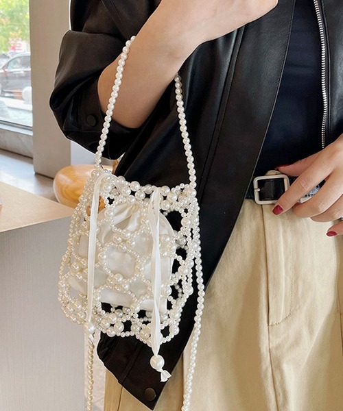 florist（フローリスト）の「【巾着ポーチ付】2WAY ビーズショルダーバッグ/ハンドバッグ（ショルダーバッグ・レディース・ホワイト/シルバー・FREE）」の10枚目の写真