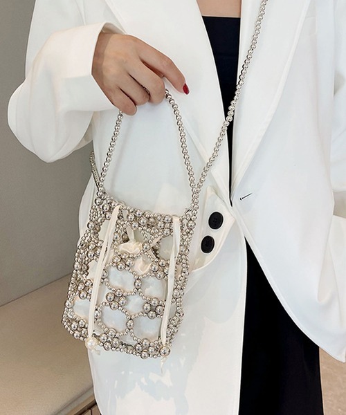 florist（フローリスト）の「【巾着ポーチ付】2WAY ビーズショルダーバッグ/ハンドバッグ（ショルダーバッグ・レディース・ホワイト/シルバー・FREE）」の14枚目の写真