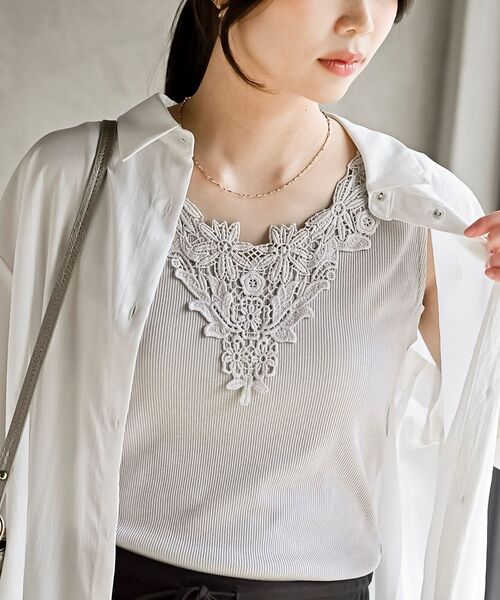 rps（アールピーエス）の「前後着用モチーフレーステレコタンクトップ（タンクトップ・レディース・オフホワイト/グレイッシュベージュ/ブラック・L/M）」の3枚目の写真