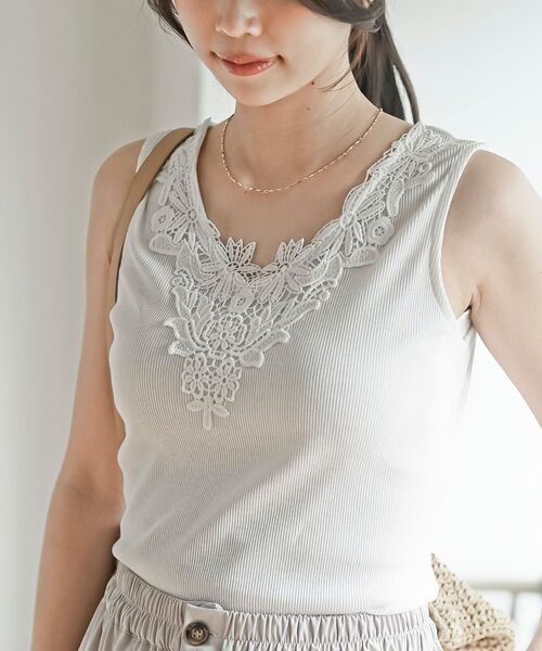 rps（アールピーエス）の「前後着用モチーフレーステレコタンクトップ（タンクトップ・レディース・オフホワイト/グレイッシュベージュ/ブラック・L/M）」の8枚目の写真