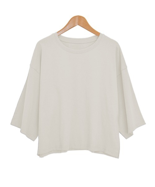 ad thie(アドティエ)の「ワイドシルエット ショート丈Tシャツ(Tシャツ/カットソー・レディース・チャコール/イエロー/ライトグリーン/ブルーグレー/ブラック/ピンクベージュ/ライトブルー/オフホワイト/ナチュラル/ダークブラウン/ミント/ブラック系/ホワイト系/レッド/ピンク系1/ベージュ/ネイビー・FREE)」の9枚目の写真