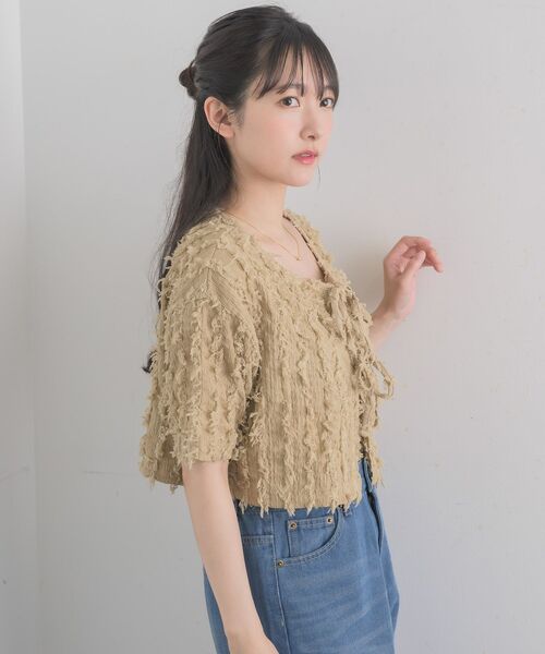 RETRO GIRL(レトロガール)の「フリンジCTSET(Tシャツ/カットソー・レディース・オフホワイト/ブルー/ベージュ・FREE)」の4枚目の写真