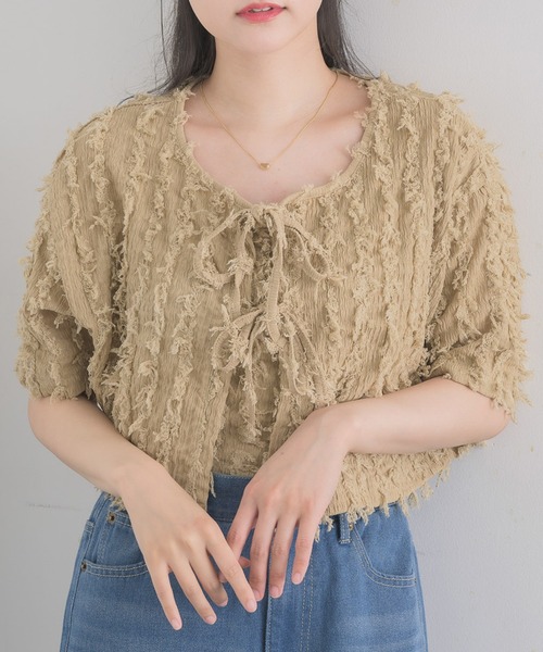 RETRO GIRL(レトロガール)の「フリンジCTSET(Tシャツ/カットソー・レディース・オフホワイト/ブルー/ベージュ・FREE)」の3枚目の写真