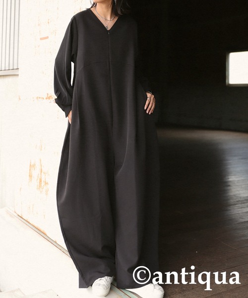 テ　nagonstans バルーンオールインワン　ブラック nagonstans（ナゴンスタンス）の「6/4クロス バルーンサロペット