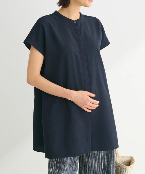 Green　Parks（グリーンパークス）の「接触冷感　比翼ボタンチュニック（チュニック・レディース・イエロー/オフホワイト/カーキ/ネイビー・FREE）」の3枚目の写真