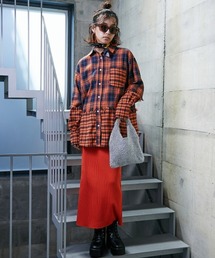 GEVS. | 大きいサイズ 切替チェックチュニックシャツ GEVS.(シャツ/ブラウス)