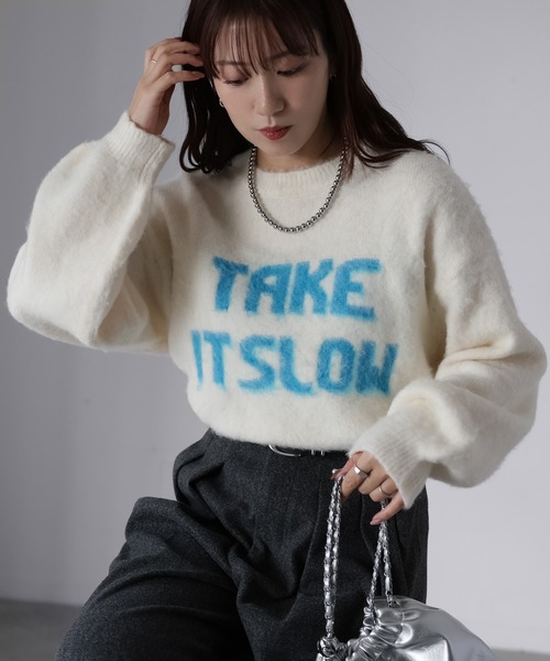 Riberry(リベリー)の「起毛ロゴジャガードニット(ニット/セーター・レディース・杢グレー/ネイビー系2/ネイビー系1/グレー系1/ホワイト系1/ホワイト系2/ネイビー系3・FREE)」の1枚目の写真