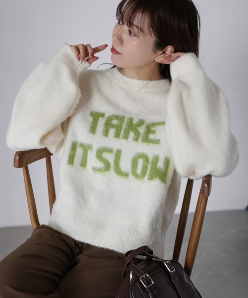 Riberry(リベリー)の「起毛ロゴジャガードニット(ニット/セーター・レディース・杢グレー/ネイビー系2/ネイビー系1/グレー系1/ホワイト系1/ホワイト系2/ネイビー系3・FREE)」の2枚目の写真