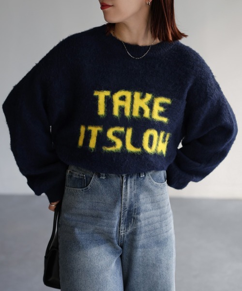 Riberry(リベリー)の「起毛ロゴジャガードニット(ニット/セーター・レディース・杢グレー/ネイビー系2/ネイビー系1/グレー系1/ホワイト系1/ホワイト系2/ネイビー系3・FREE)」の5枚目の写真