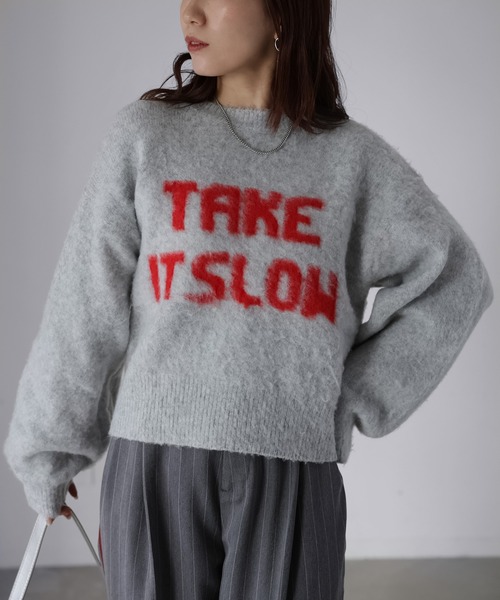 Riberry(リベリー)の「起毛ロゴジャガードニット(ニット/セーター・レディース・杢グレー/ネイビー系2/ネイビー系1/グレー系1/ホワイト系1/ホワイト系2/ネイビー系3・FREE)」の3枚目の写真