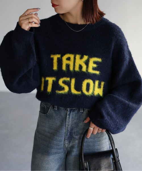 Riberry(リベリー)の「起毛ロゴジャガードニット(ニット/セーター・レディース・杢グレー/ネイビー系2/ネイビー系1/グレー系1/ホワイト系1/ホワイト系2/ネイビー系3・FREE)」の9枚目の写真