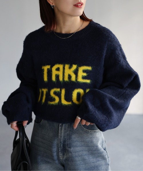 Riberry(リベリー)の「起毛ロゴジャガードニット(ニット/セーター・レディース・杢グレー/ネイビー系2/ネイビー系1/グレー系1/ホワイト系1/ホワイト系2/ネイビー系3・FREE)」の10枚目の写真