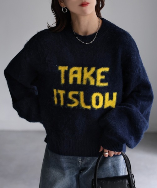 Riberry(リベリー)の「起毛ロゴジャガードニット(ニット/セーター・レディース・杢グレー/ネイビー系2/ネイビー系1/グレー系1/ホワイト系1/ホワイト系2/ネイビー系3・FREE)」の8枚目の写真