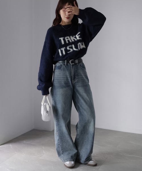 Riberry(リベリー)の「起毛ロゴジャガードニット(ニット/セーター・レディース・杢グレー/ネイビー系2/ネイビー系1/グレー系1/ホワイト系1/ホワイト系2/ネイビー系3・FREE)」の20枚目の写真