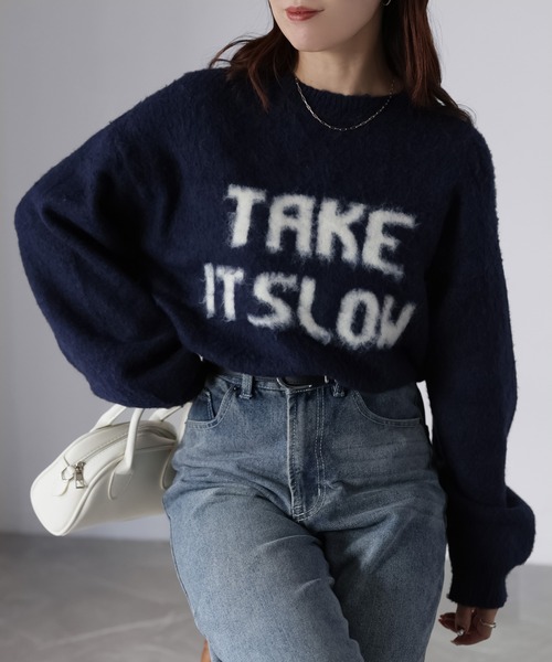 Riberry(リベリー)の「起毛ロゴジャガードニット(ニット/セーター・レディース・杢グレー/ネイビー系2/ネイビー系1/グレー系1/ホワイト系1/ホワイト系2/ネイビー系3・FREE)」の18枚目の写真