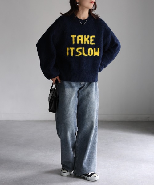 Riberry(リベリー)の「起毛ロゴジャガードニット(ニット/セーター・レディース・杢グレー/ネイビー系2/ネイビー系1/グレー系1/ホワイト系1/ホワイト系2/ネイビー系3・FREE)」の12枚目の写真