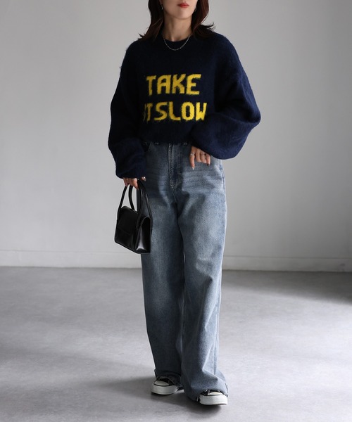 Riberry(リベリー)の「起毛ロゴジャガードニット(ニット/セーター・レディース・杢グレー/ネイビー系2/ネイビー系1/グレー系1/ホワイト系1/ホワイト系2/ネイビー系3・FREE)」の11枚目の写真