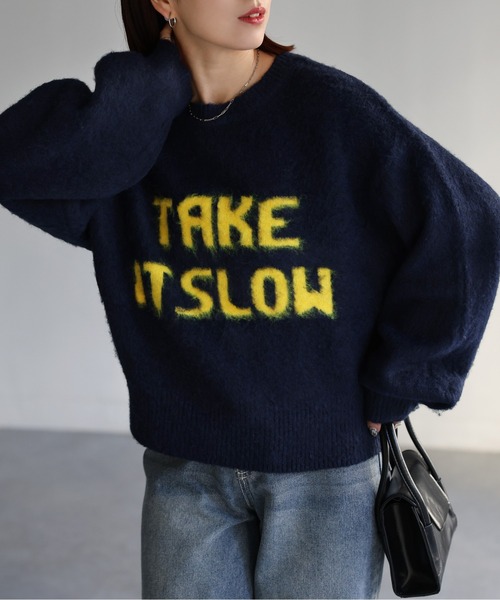 Riberry(リベリー)の「起毛ロゴジャガードニット(ニット/セーター・レディース・杢グレー/ネイビー系2/ネイビー系1/グレー系1/ホワイト系1/ホワイト系2/ネイビー系3・FREE)」の13枚目の写真