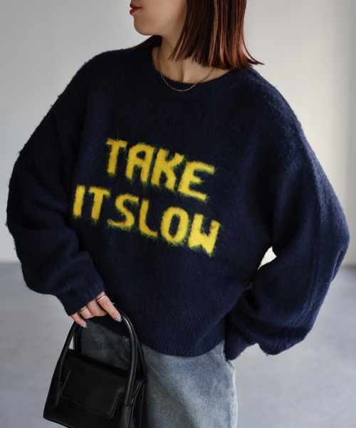 Riberry(リベリー)の「起毛ロゴジャガードニット(ニット/セーター・レディース・杢グレー/ネイビー系2/ネイビー系1/グレー系1/ホワイト系1/ホワイト系2/ネイビー系3・FREE)」の14枚目の写真