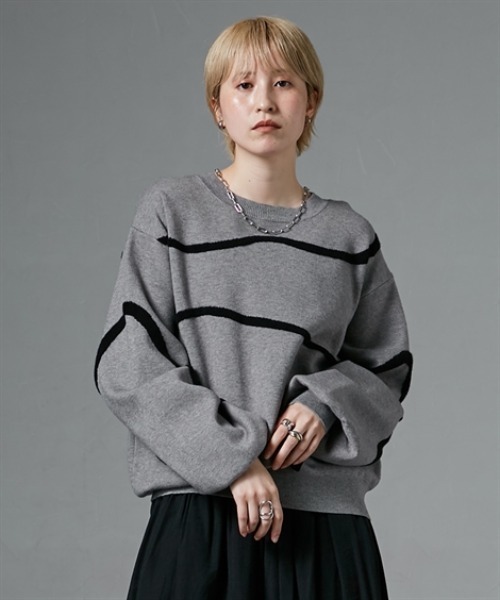 Soiunique（スワユニーク）の「アート柄ジャガードニット ［Soiunique］（ニット/セーター・レディース・グレー系/ブラック系・LL/L/M）」の14枚目の写真