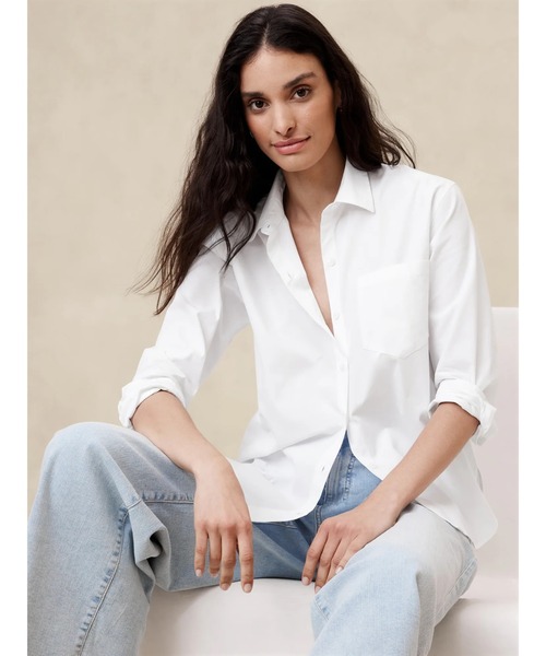 BANANA REPUBLIC FACTORY STORE(バナナリパブリック ファクトリーストア)の「BANANA REPUBLIC FACTORY STORE クラシックポプリンシャツ(シャツ/ブラウス・レディース・ブルー/ホワイト/ホワイト×ネイビー/カーキ・XS/S/M/L)」の11枚目の写真