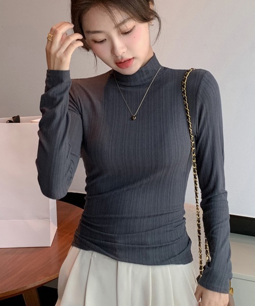 Miniministore(ミニミニストア)の「無地インナー レディース カットソー(Tシャツ/カットソー・レディース・カーキ/オリーブ/グレイッシュベージュ/チャコールグレー/ベージュ/ホワイト/ブラック・L/M)」の3枚目の写真