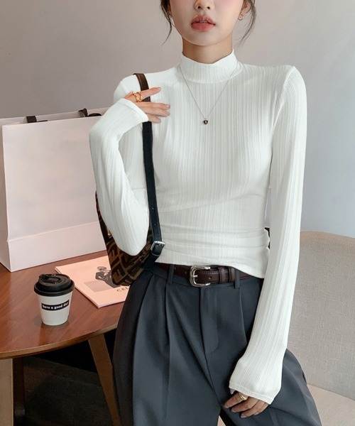 Miniministore(ミニミニストア)の「無地インナー レディース カットソー(Tシャツ/カットソー・レディース・カーキ/オリーブ/グレイッシュベージュ/チャコールグレー/ベージュ/ホワイト/ブラック・L/M)」の19枚目の写真