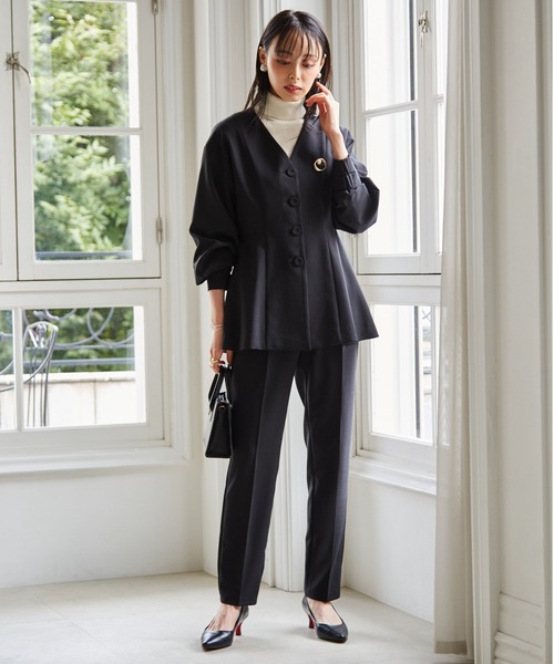 セール】【2点セット】洗える/防シワ Vネックペプラムトップス