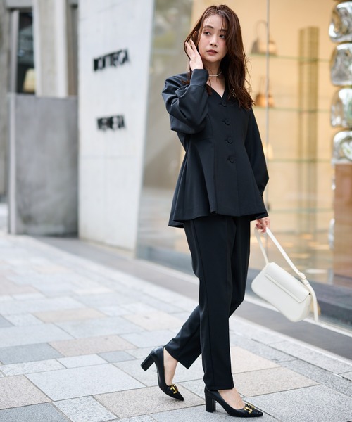 セール】【2点セット】洗える/防シワ Vネックペプラムトップス