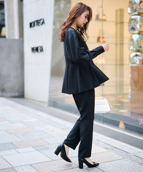 セール】【2点セット】洗える/防シワ Vネックペプラムトップス