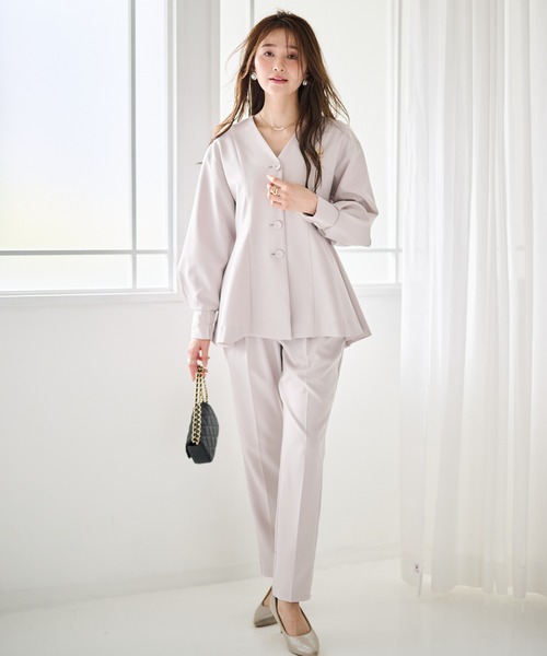 セール】【2点セット】洗える/防シワ Vネックペプラムトップス