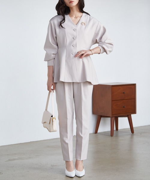 セール】【2点セット】洗える/防シワ Vネックペプラムトップス