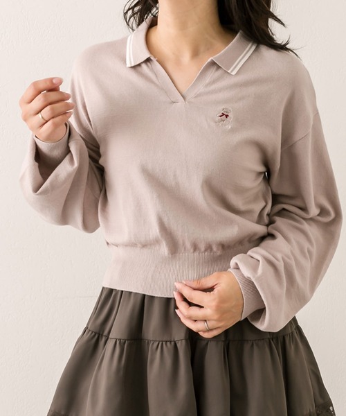 OLIVE des OLIVE（オリーブデオリーブ）の「クマ刺繍ニットトップス（ニット/セーター・レディース・オフホワイト/サックスブルー/ブラック/モカ・FREE）」の4枚目の写真