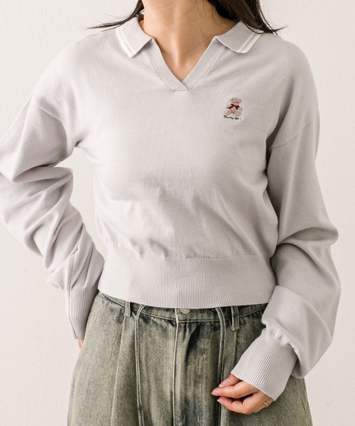 OLIVE des OLIVE（オリーブデオリーブ）の「クマ刺繍ニットトップス（ニット/セーター・レディース・オフホワイト/サックスブルー/ブラック/モカ・FREE）」の15枚目の写真