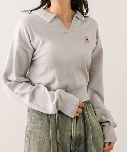 OLIVE des OLIVE（オリーブデオリーブ）の「クマ刺繍ニットトップス（ニット/セーター・レディース・オフホワイト/サックスブルー/ブラック/モカ・FREE）」の14枚目の写真