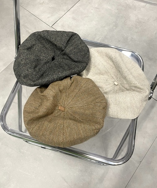 LAC-VERT（ラック・ヴェール）の「ツイルチェックベレー帽（ハンチング/ベレー帽・レディース・アイボリー/グレー/ベージュ・FREE）」の7枚目の写真