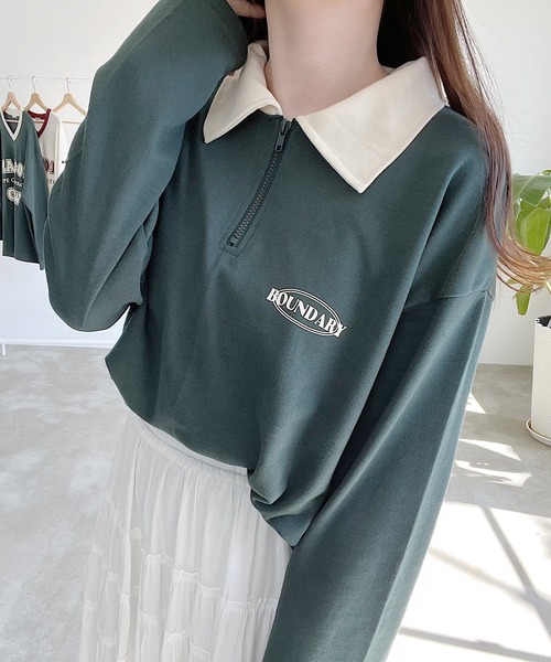 Nana(ナナ)の「ハーフジップロンT(Tシャツ/カットソー・レディース・グリーン/ブラウン・FREE)」の6枚目の写真