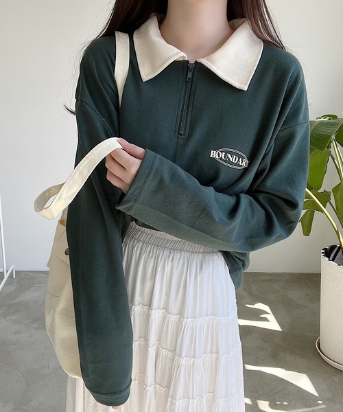 Nana(ナナ)の「ハーフジップロンT(Tシャツ/カットソー・レディース・グリーン/ブラウン・FREE)」の7枚目の写真