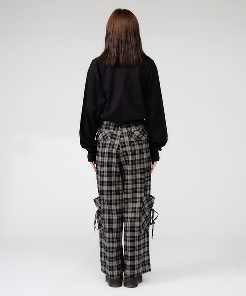 Chick(チック)の「Wide Leg Check Pants / ワイドシルエットチェックパンツ(カーゴパンツ・レディース・ブラック・FREE)」の11枚目の写真