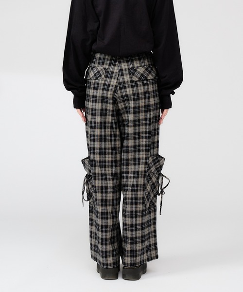 Chick(チック)の「Wide Leg Check Pants / ワイドシルエットチェックパンツ(カーゴパンツ・レディース・ブラック・FREE)」の10枚目の写真